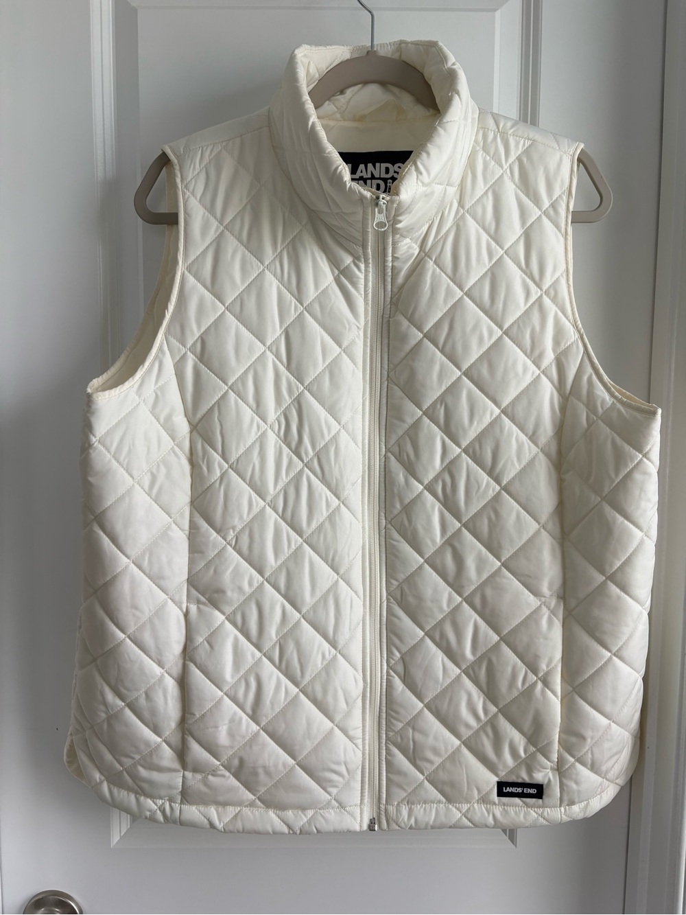 Lands’ End Ivory Quilted Full Zip Vest Women’s L 14-16